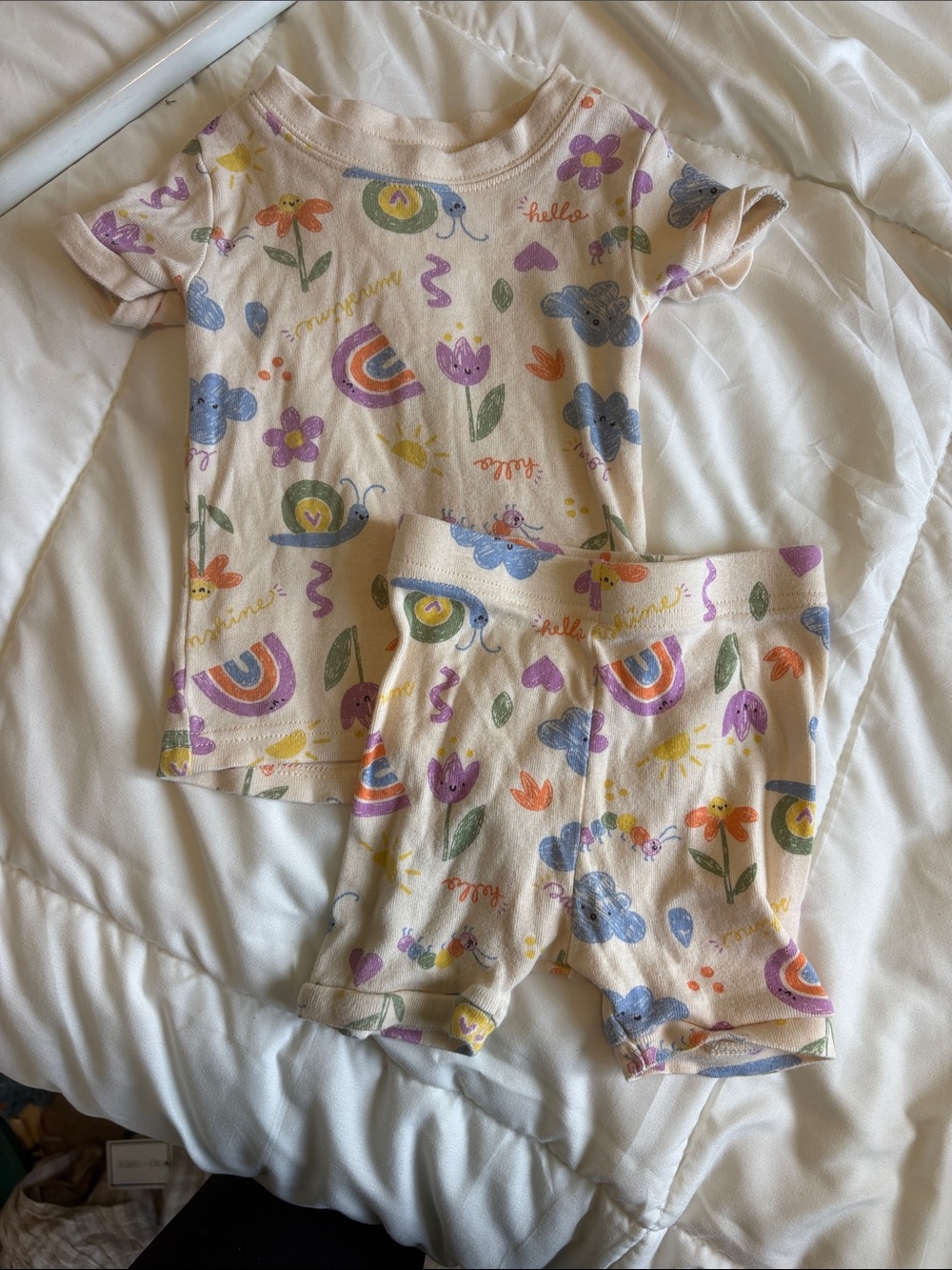 Old Navy Pastel Pink Floral & Rainbow Kids Pajama Set